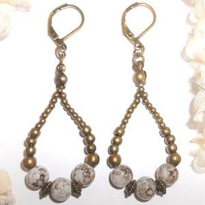 Hoop Earrings Boho Style Dangle Drop Teardrop Gift Idea for Her Bronze Set 7022